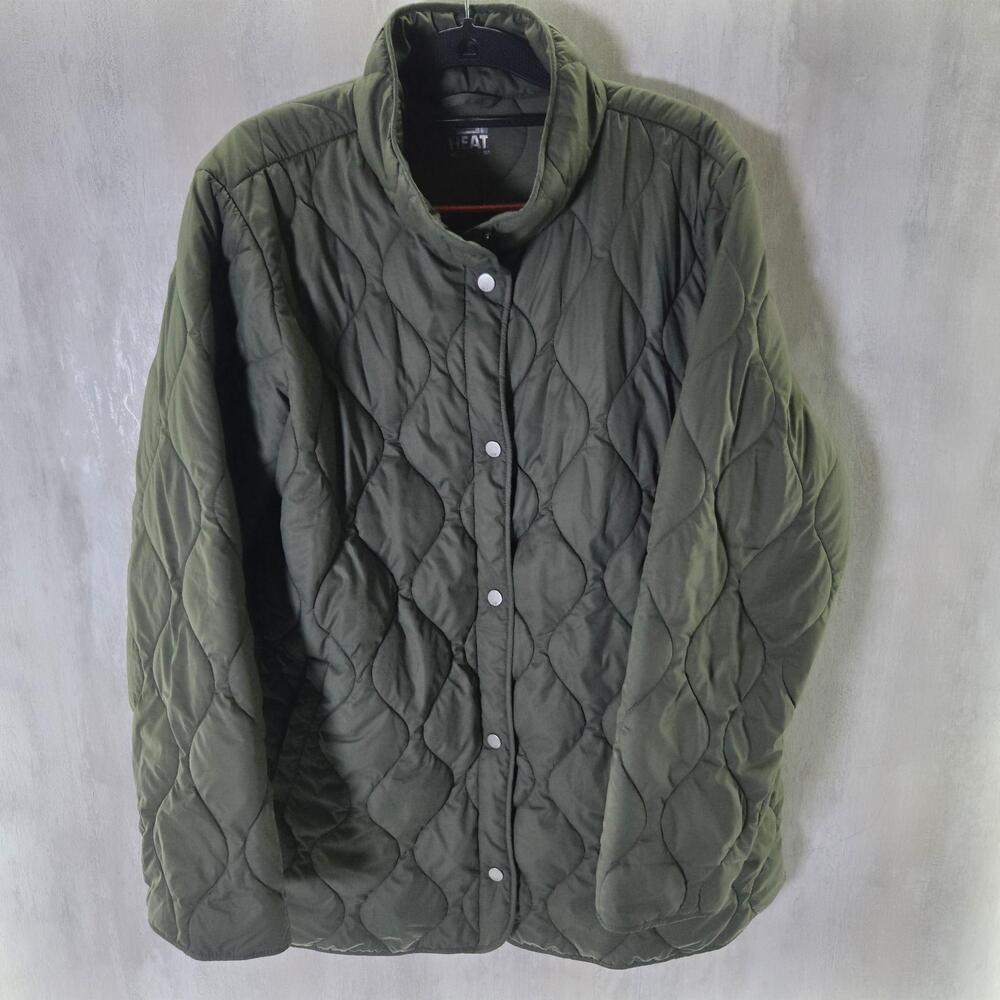 32 Degrees Heat Jacket Mens Large Green Quilted Snap Front Insulated Lined